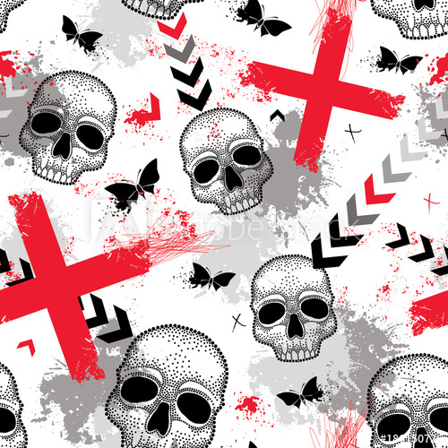Vector Seamless Pattern With Dotted Skull, Red Crosses 500x500 Vector Seamless Pattern With Dotted Skull, Red Crosses