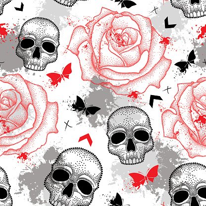Background With Skulls And Roses In Trash Polka And Stock Vectors 416x416 Background With Skulls And Roses In Trash Polka And Stock Vectors