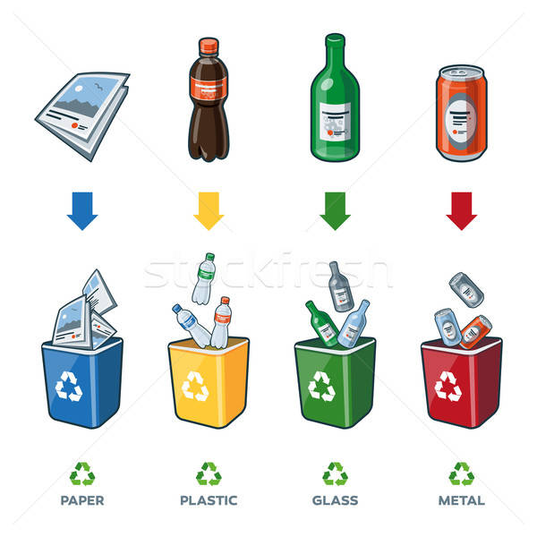 600x600 Recycling Bins For Paper Plastic Glass Metal Trash Vector