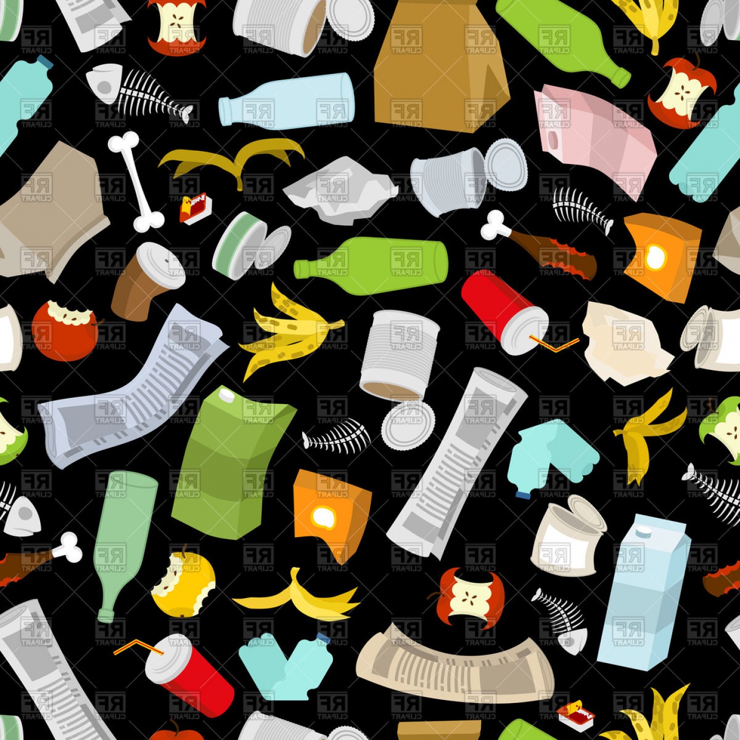 Seamless Pattern With Rubbish Or Garbage Trash Vector Clipart 1440x1440 Seamless Pattern With Rubbish Or Garbage Trash Vector Clipart