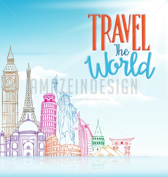 570x600 Travel Background Vector In Blue
