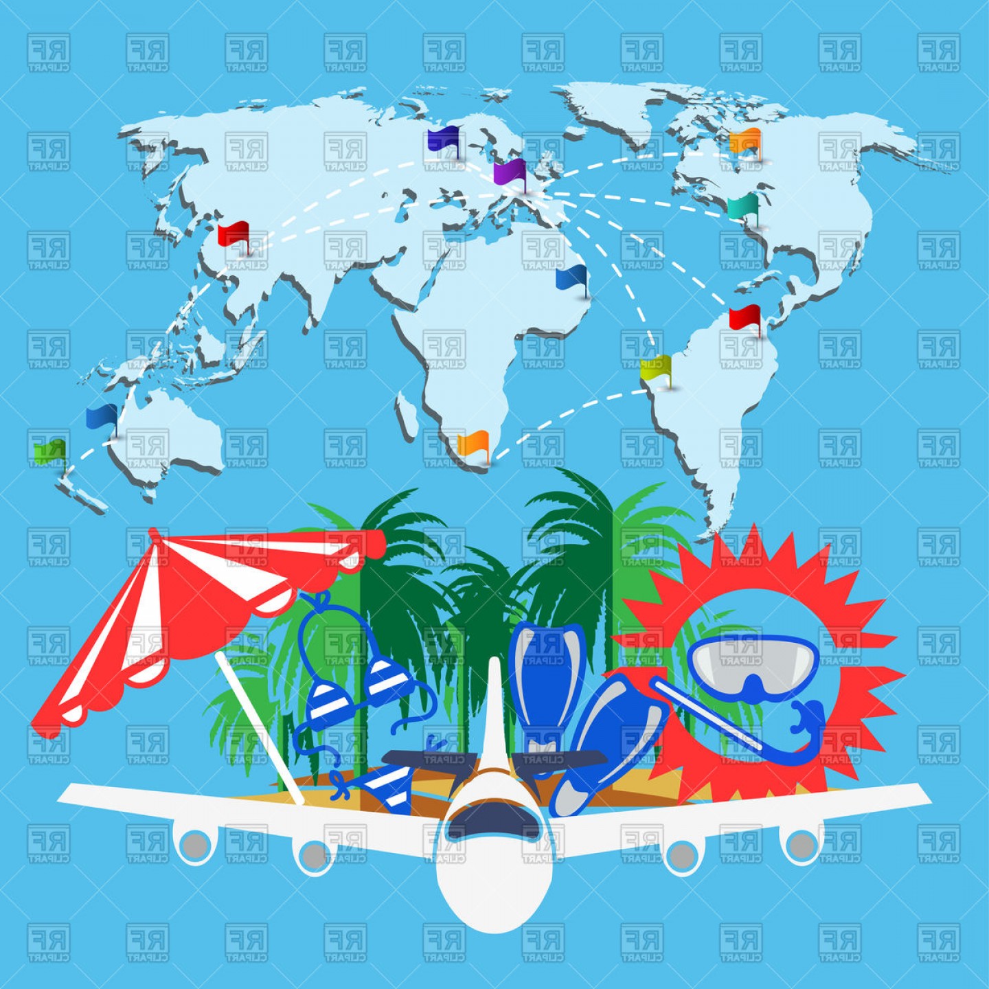 1440x1440 Travel Background With Word Map And Airplane Vector Clipart Soidergi