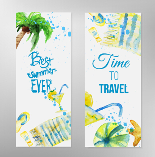500x504 Summer Travel Banner With Watercolor Vector Free Download