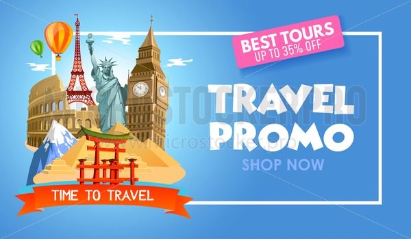 600x349 Travel Agency Promo Banner With Discounts For Tours Vector