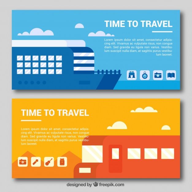 626x626 Travel Banners With Boat And Bus In Flat Design