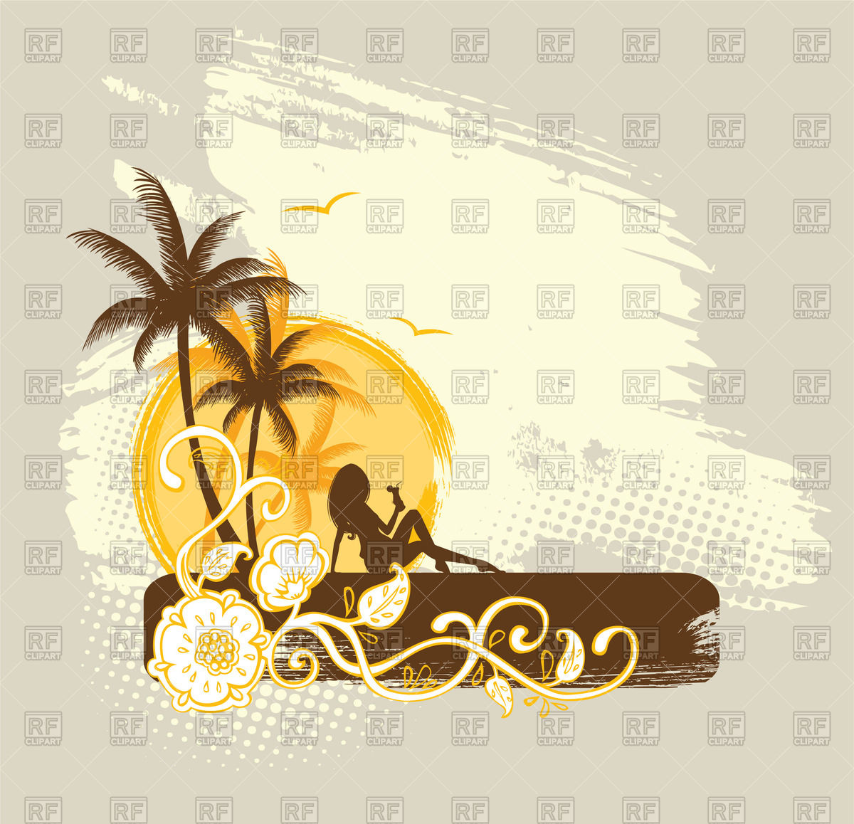 1200x1158 Vacation Or Travel Banner With Sun And Palm Trees Vector Image