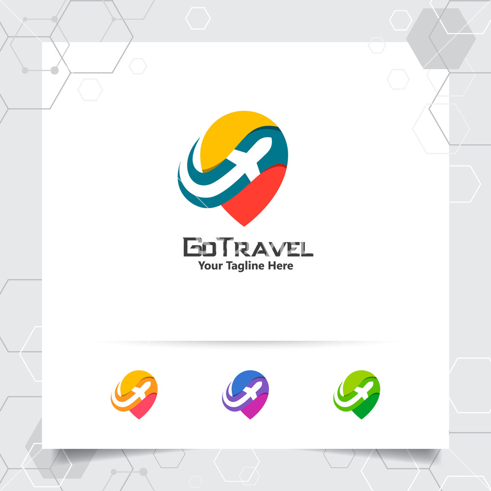 1000x1000 Travel Logo Design Concept Of Airplane Icon With Pin Map Symbol