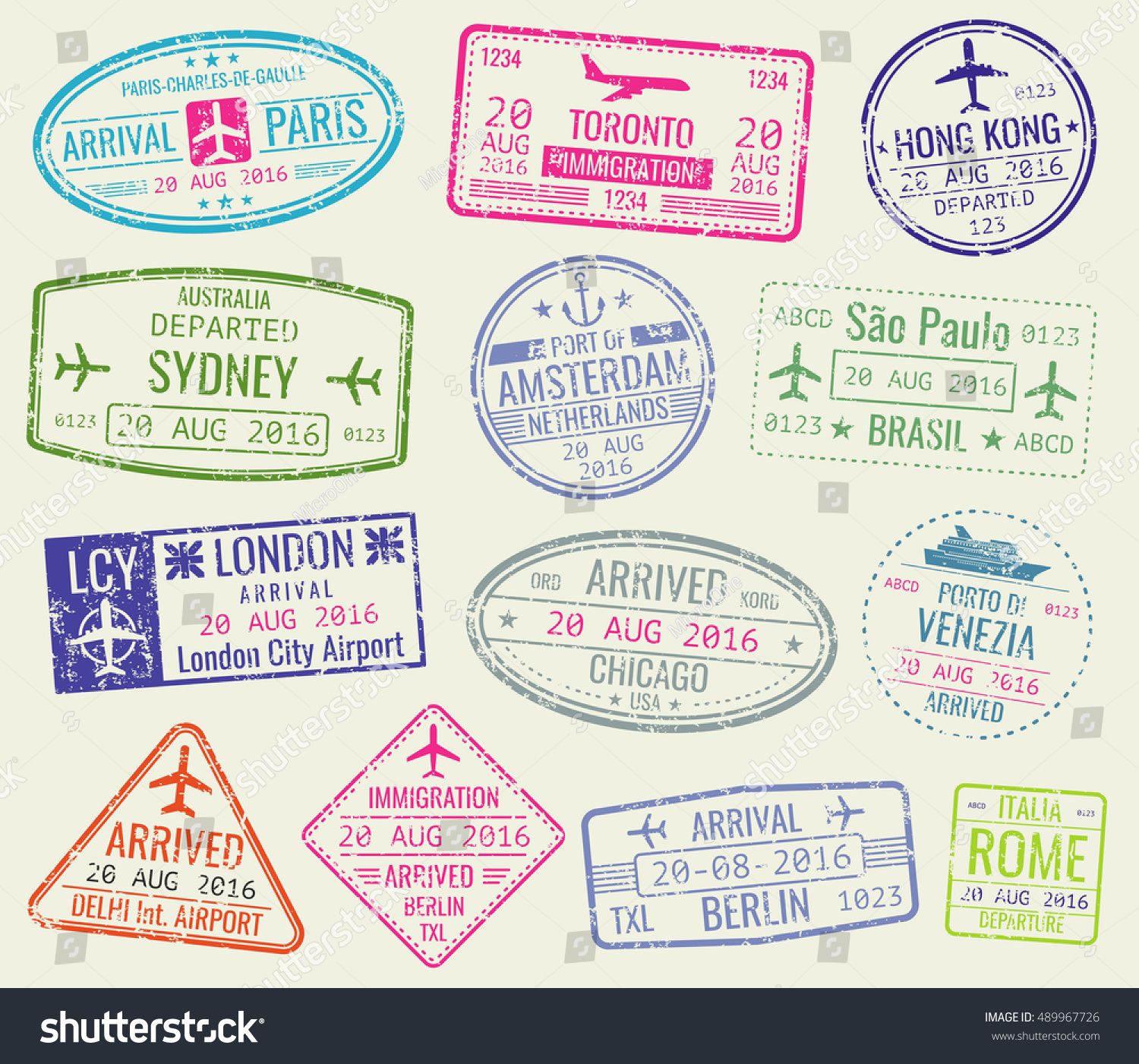 1500x1401 International Travel Visa Passport Stamps Vector Set Paris