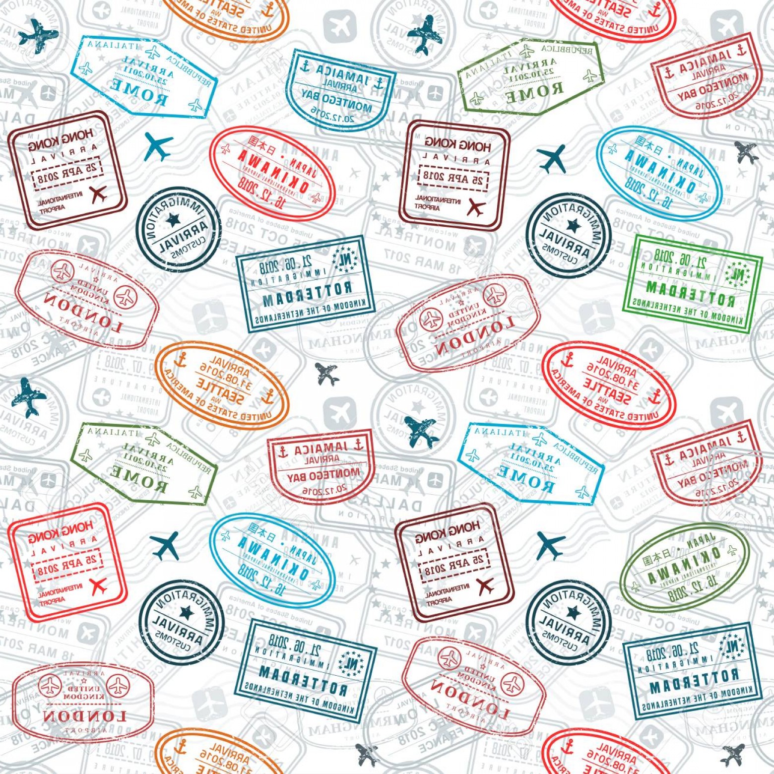 1560x1560 Photostock Vector Passport Stamps Vector Seamless Pattern Travel