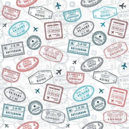 450x450 Seamless Passport Stamps Vector Background