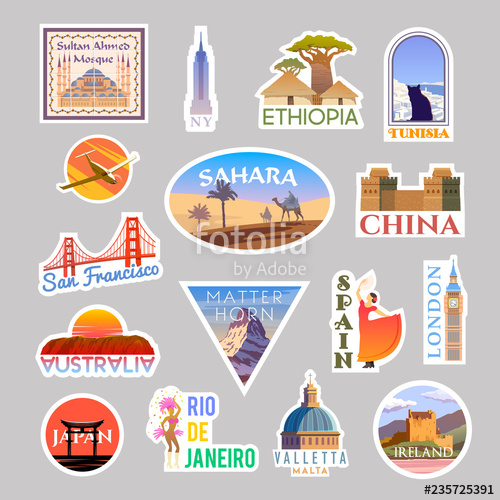 500x500 Set Of Vector Travelling Stickers Colliction Around The World