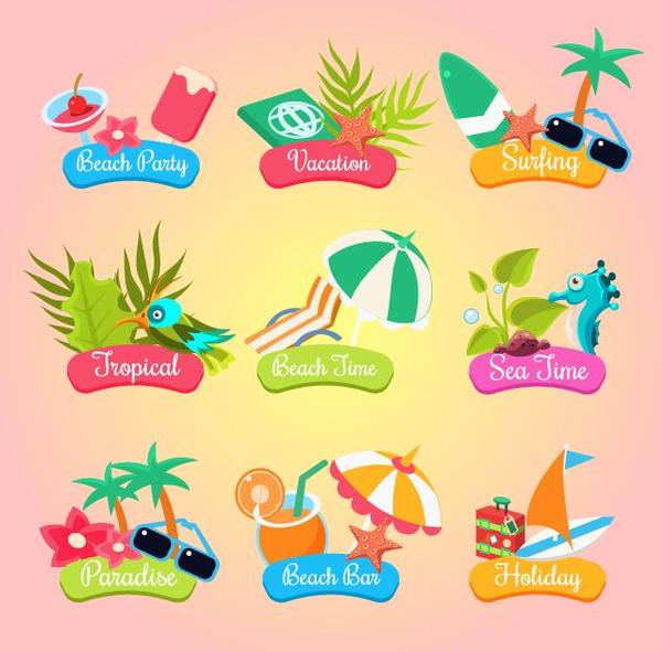600x591 Cartoon Summer Travel Labels Vector Free Download