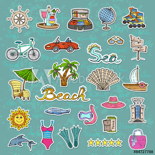 500x500 Cute Hand Drawn Illustration With Summer, Travel, Beach And Sea