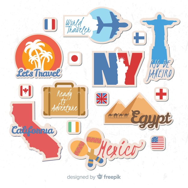 626x626 Flat Travel Stickers Collection Vector Free Download