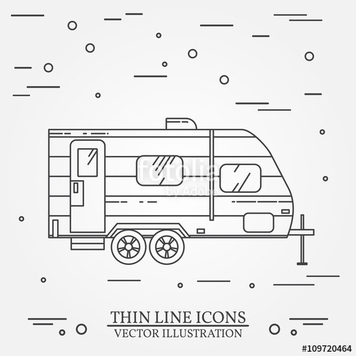 500x500 Rv Camper Trailer Thin Line Camping Rv Trailer Caravan Outline