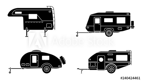 500x287 Set Of Camper Trailer Camping Trailers For Travel Flat Style