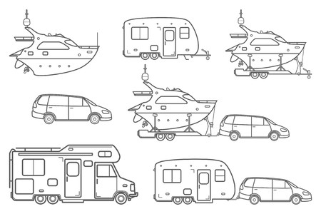 450x300 Travel Line Icons Minivan, Family Car Vector Camping Car