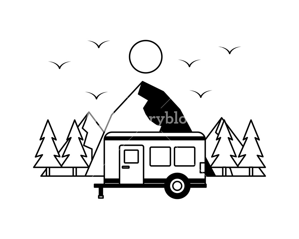 1000x800 Camper Trailer Landscape Camping Wanderlust Vector Illustration