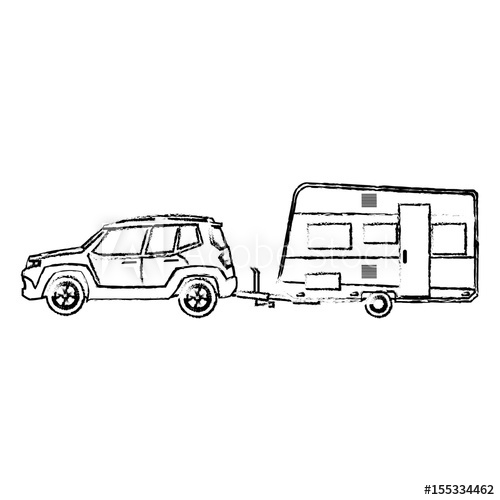 500x500 Suv Car Camper Trailer Travel Transport Sketch Vector Illustration