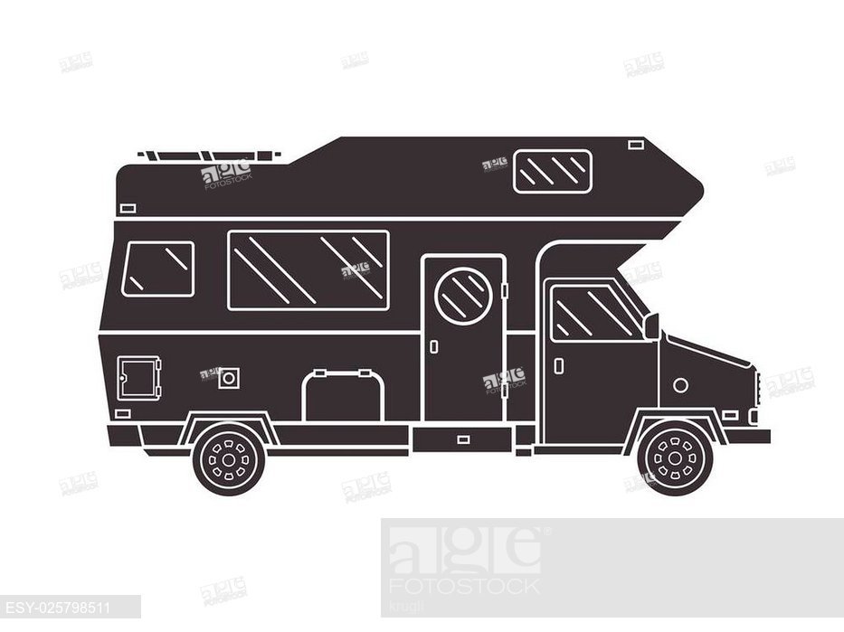 933x699 Camping Trailer Family Caravan Traveler Truck Camper Outline Icon