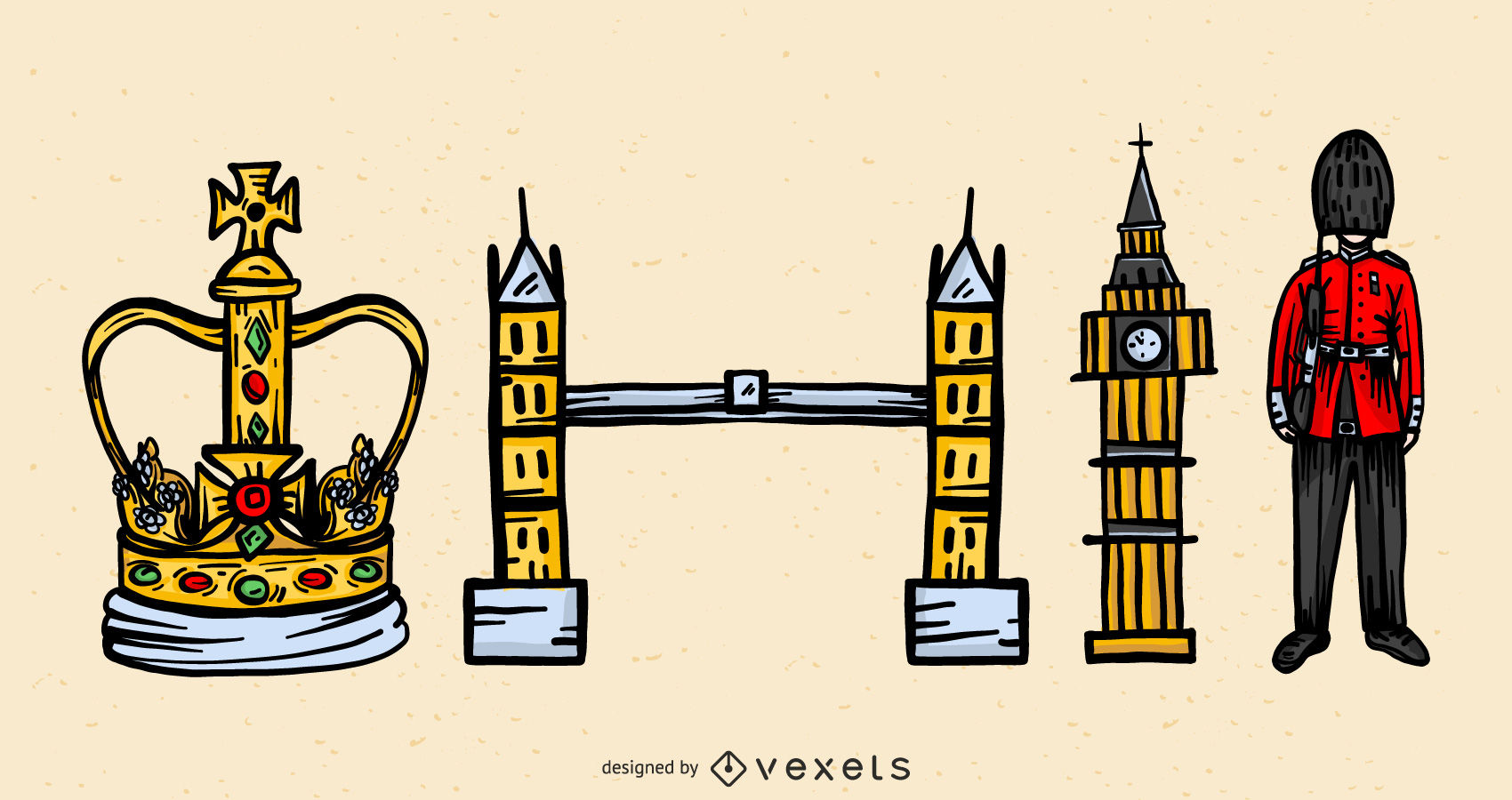 1700x900 London Travel Vector Set