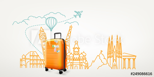 500x250 Photoreal Suitcase With Different Travel Destination Elements