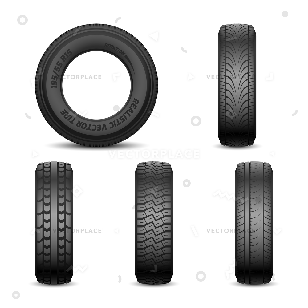 1000x1000 Realistic Tires Different Tread Marks Auto Vector Illustration