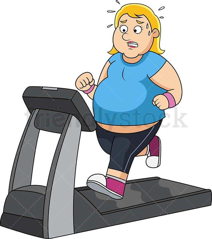 708x796 Fat Woman On Treadmill Cartoon Vector Clipart