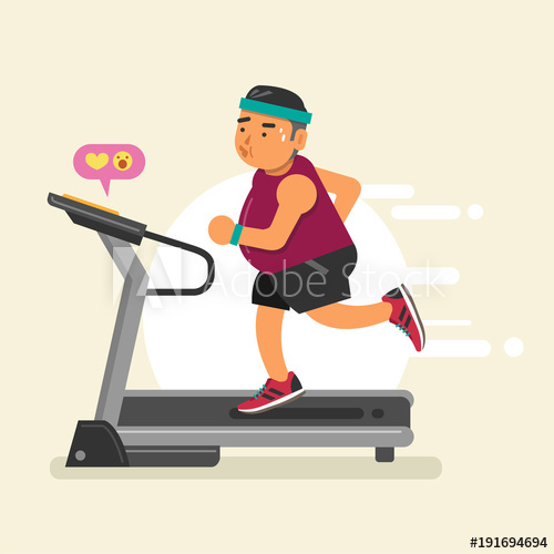500x500 Fat Man Running On A Treadmill Vector Illustration