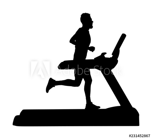 500x458 Sport Man Running On A Treadmill In Gym Vector Silhouette Boy