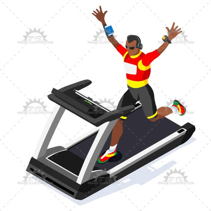 690x690 Treadmill Fitness Class Working Out Isometric Vector Image