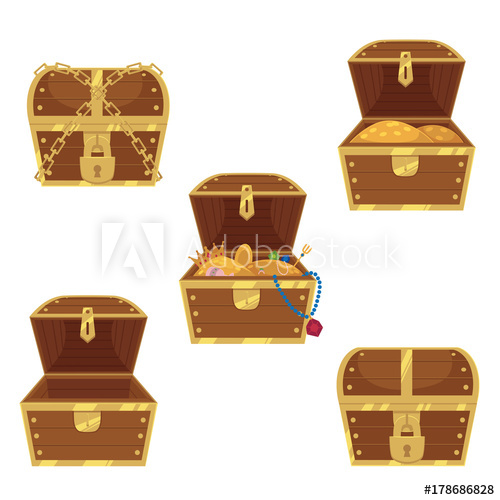 500x500 Open And Closed Pirate Treasure Chests, Locked, Empty, Full