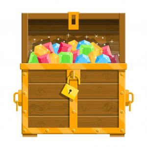 300x300 Stock Illustration Opened Closed Chest Coins Diamonds Antique