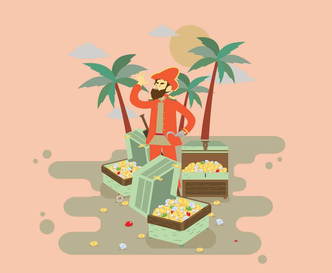 1136x936 Adventurer Finding Treasure Chest On Beach Vector Vector Art