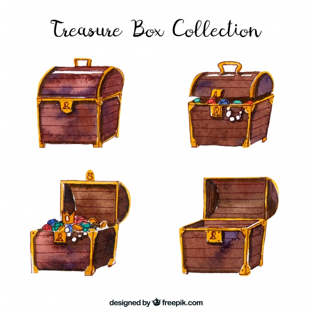 626x626 Watercolor Opened And Closed Treasure Box Collection Vector Free