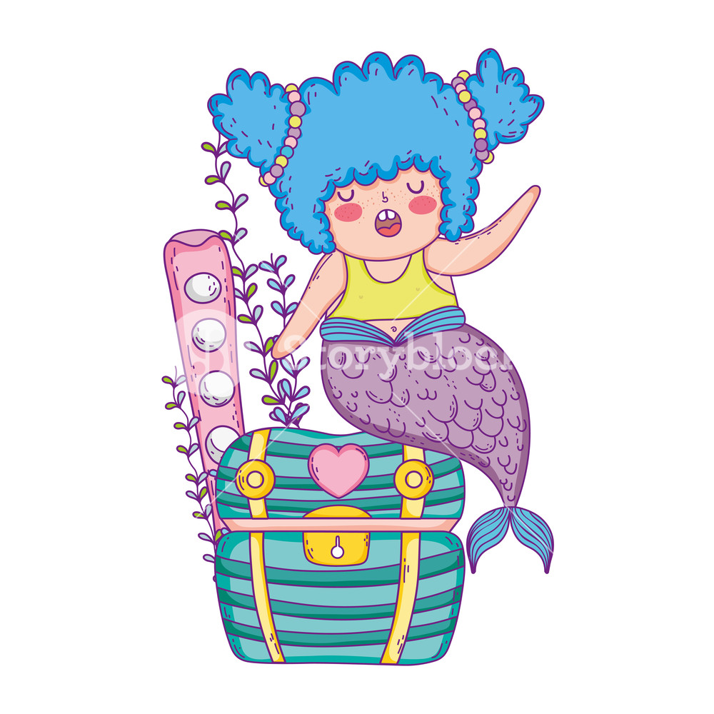 1000x1000 Beautiful Mermaid With Treasure Chest Vector Illustration Design