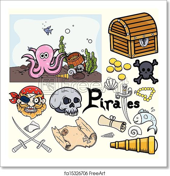 561x581 Free Art Print Of Pirates Vector Elements Treasure Drawing Art