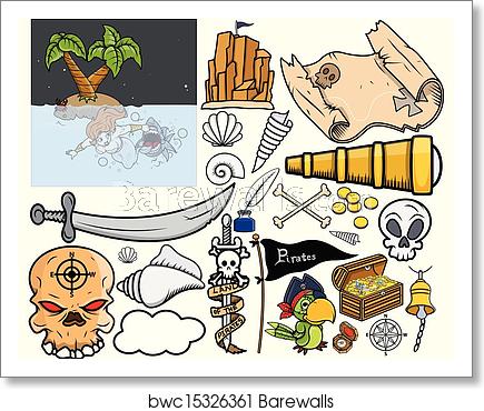 435x370 Pirate Treasure Hunt Vector Set, Art Print Barewalls Posters