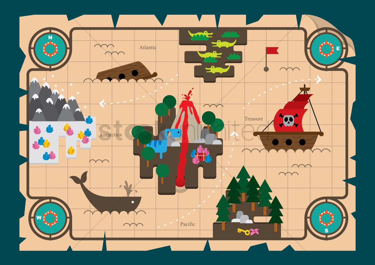 1300x919 Treasure Hunt Map Vector Image