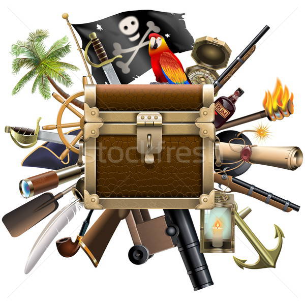 600x600 Vector Treasure Hunt Concept With Chest Vector Illustration