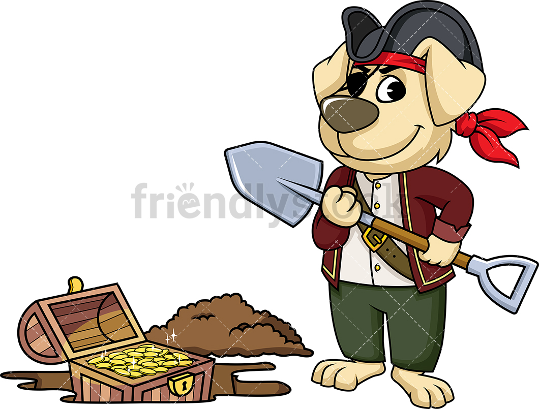 1060x805 Pirate Dog Finding Treasure Cartoon Vector Clipart