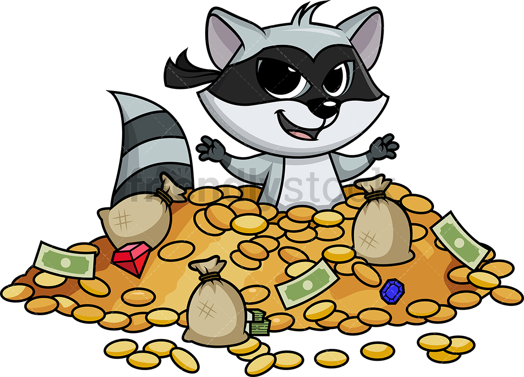 1060x763 Raccoon Bandit Buried In Treasure Cartoon Clipart Vector