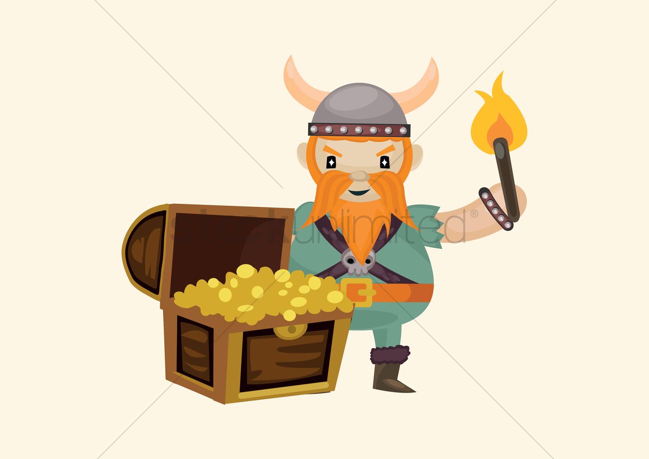1300x919 Viking With Fire Torch And Treasure Vector Image