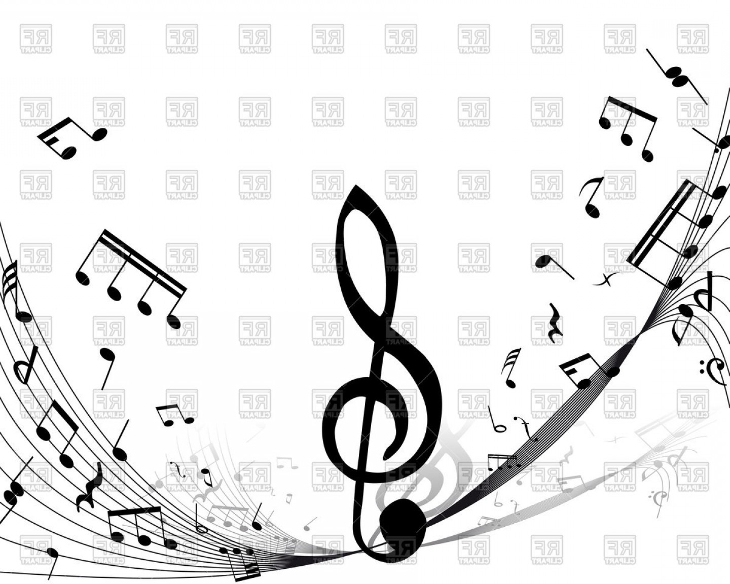 1440x1152 Musical Notes Staff Background With Treble Clef Vector Clipart