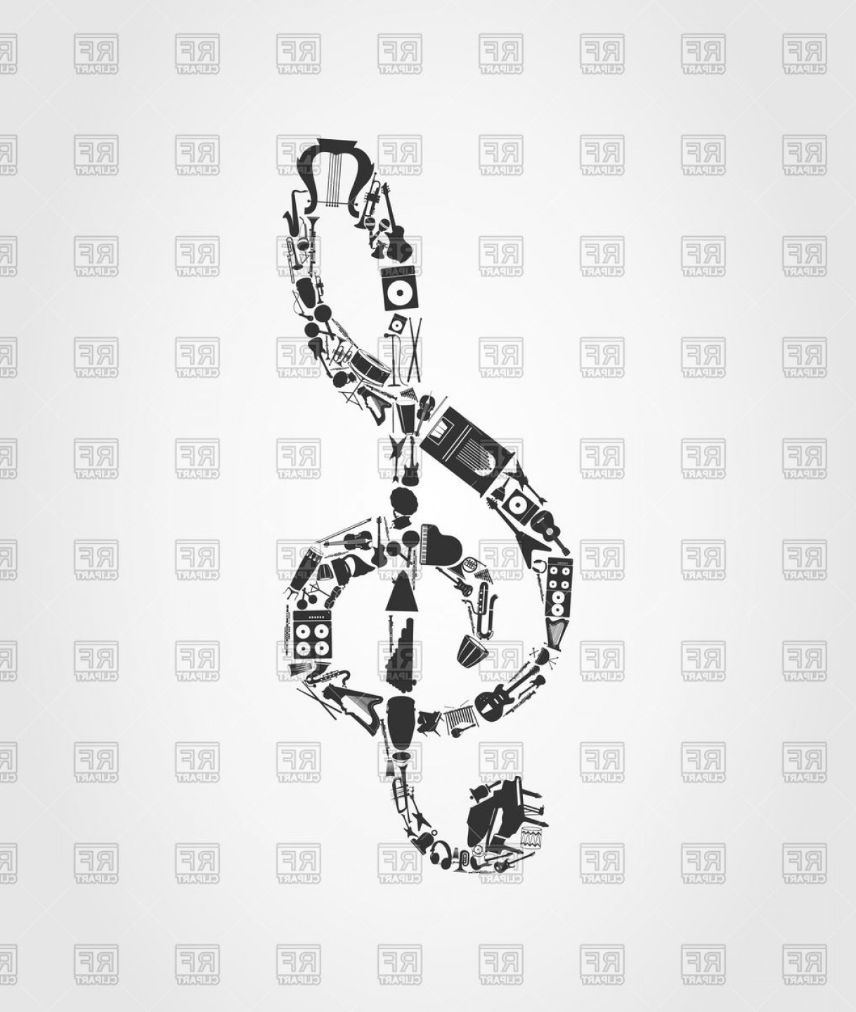 1218x1440 Treble Clef Made Of Musical Instruments Vector Clipart Soidergi