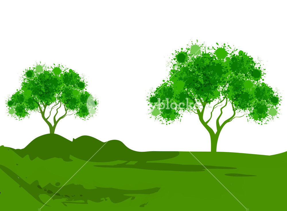 1000x733 Vector Illustration Of Nature Background With Green Trees Royalty