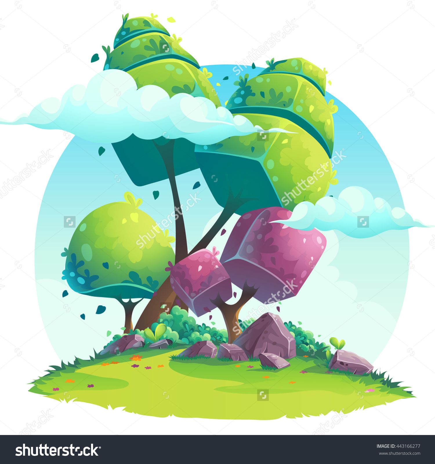 1500x1600 Background Vector Illustration Of Abstract Trees Under The Clouds