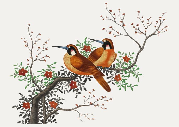 Chinese Painting Featuring Two Birds On A Flowering Tree Branch 687x490 Chinese Painting Featuring Two Birds On A Flowering Tree Branch