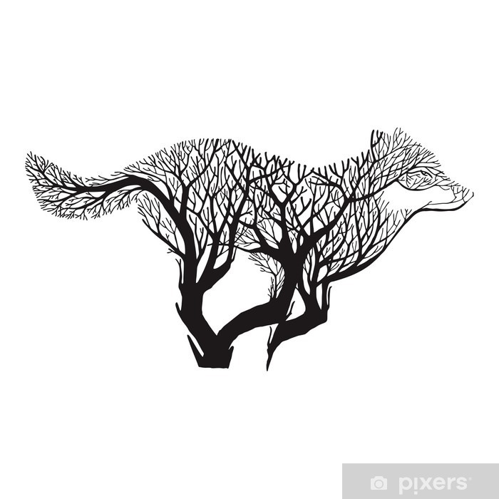 700x700 Wolf Run Silhouette Double Exposure Blend Tree Drawing Tattoo