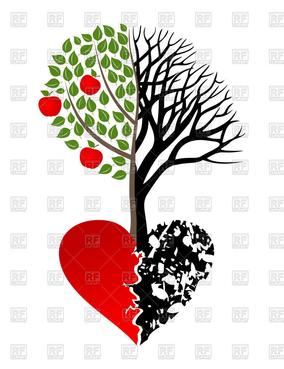 923x1200 Live And Dead Tree Growing Up From Heart Vector Image Of Plants